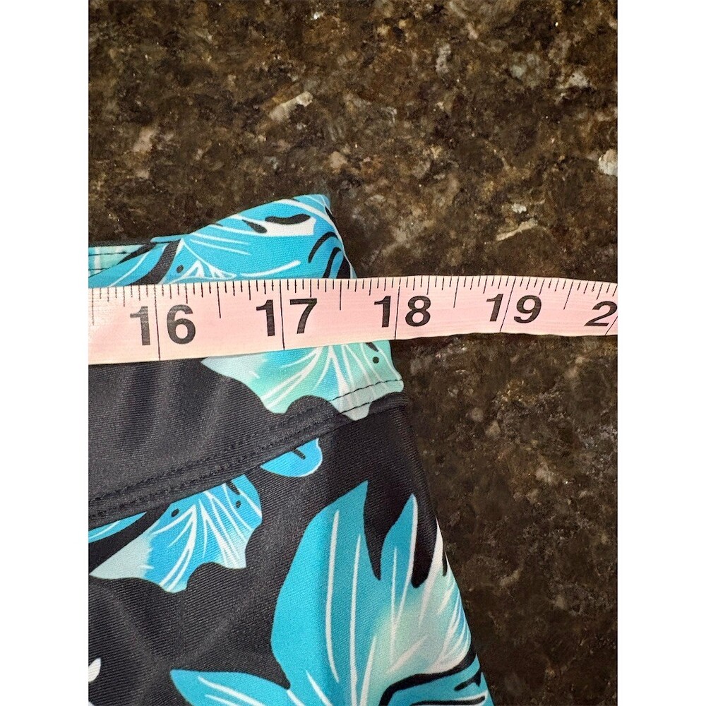Aqua Eve Swim Shorts Womens 2XL Blue Teal Black Tropical Floral Drawstring - Picture 3 of 7